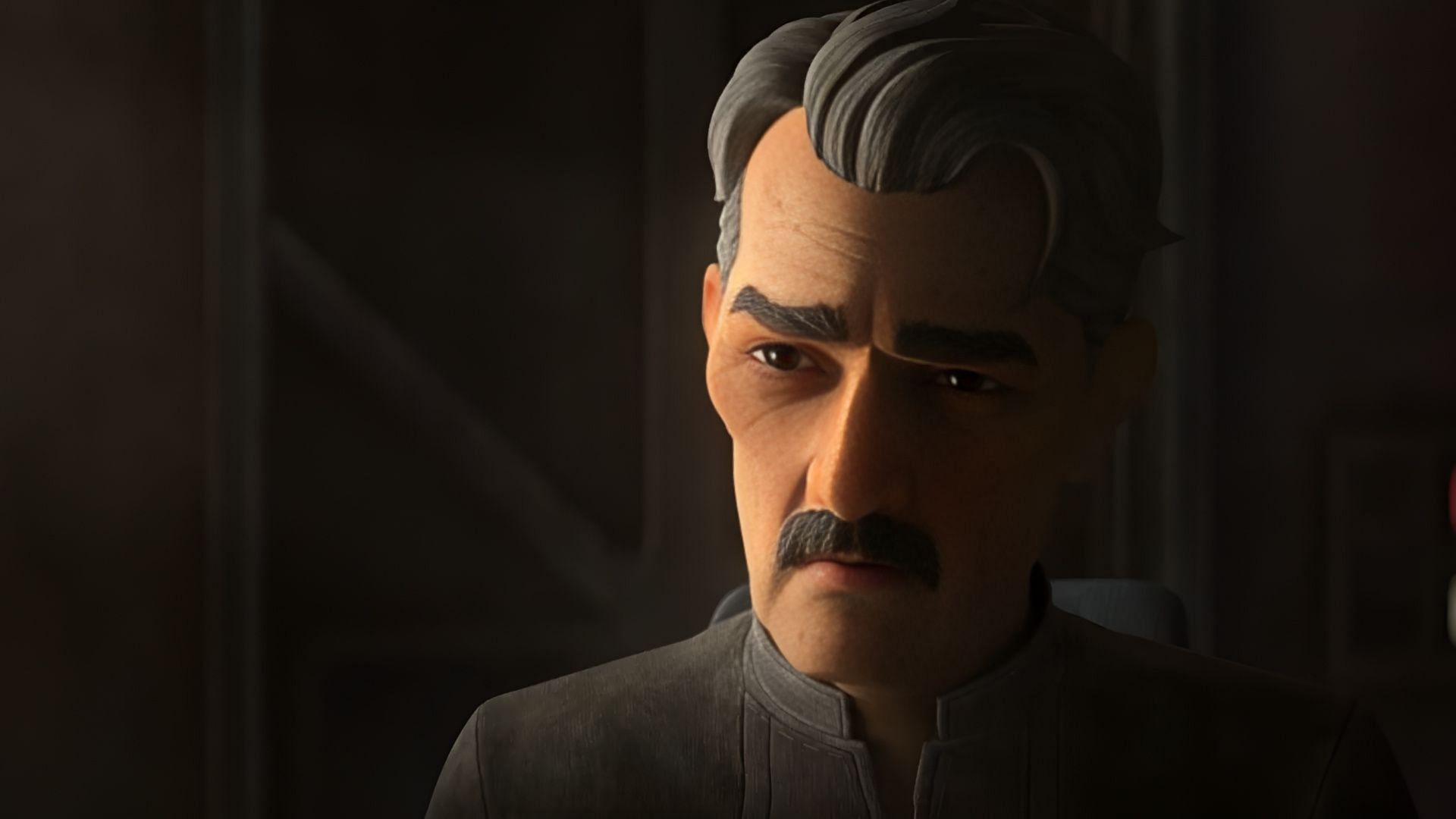 A closer look at the unnamed former Separatist from Star Wars: Tales of the Underworld, reflecting on his past and present choices. (Image via Disney+)
